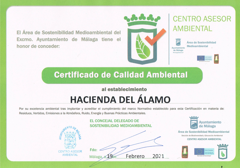 Certificado sostenibilidad del Ayuntamiento de Málaga
